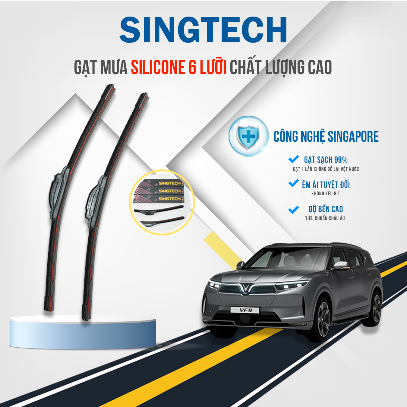 Gạt Mưa Silicone 6 Lưỡi Singtech